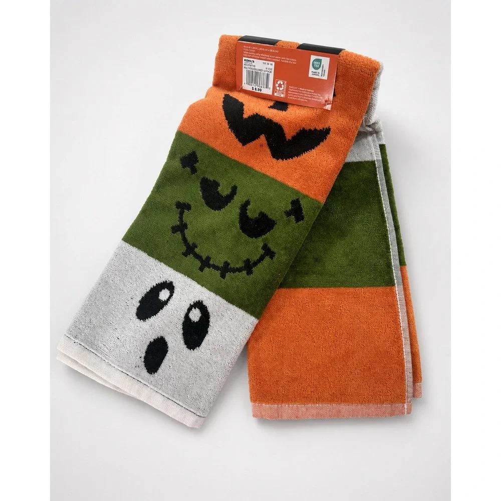 Celebrate Together Halloween Hand Towel Ghost Frankenstein Pumpkin Cotton NWT